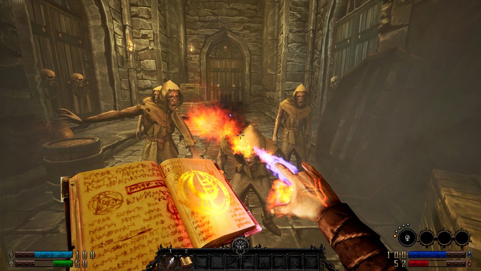 Graven é um game de ação com armas e magias que remete aos clássicos FPS dos anos 90 — Foto: Reprodução/Steam