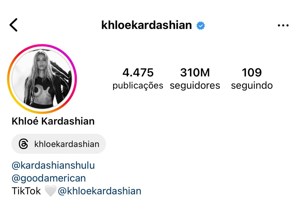 Khloe Kardashian acumula um total de mais de 310 milhões de fãs no Instagram — Foto: Reprodução/Instagram