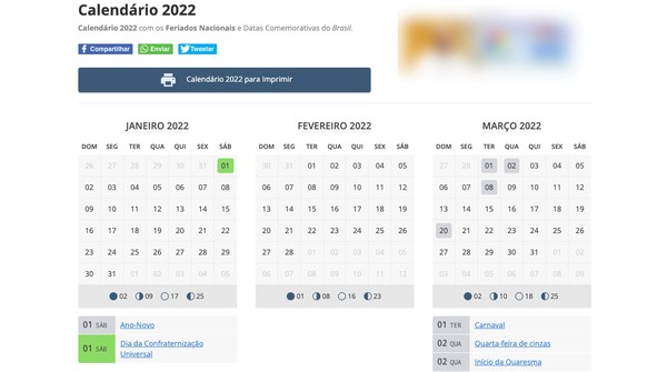 Feriados 2022: sites de calendário mostram datas comemorativas do ano