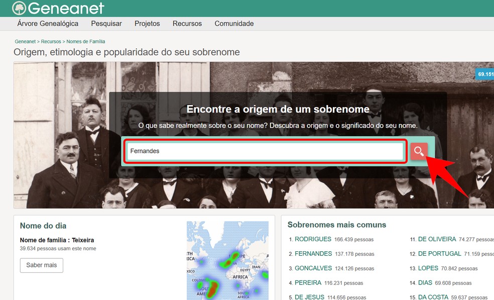 Geneanet: saiba como descobrir a origem do sobrenome da família online — Foto: Reprodução/Rodrigo Fernandes