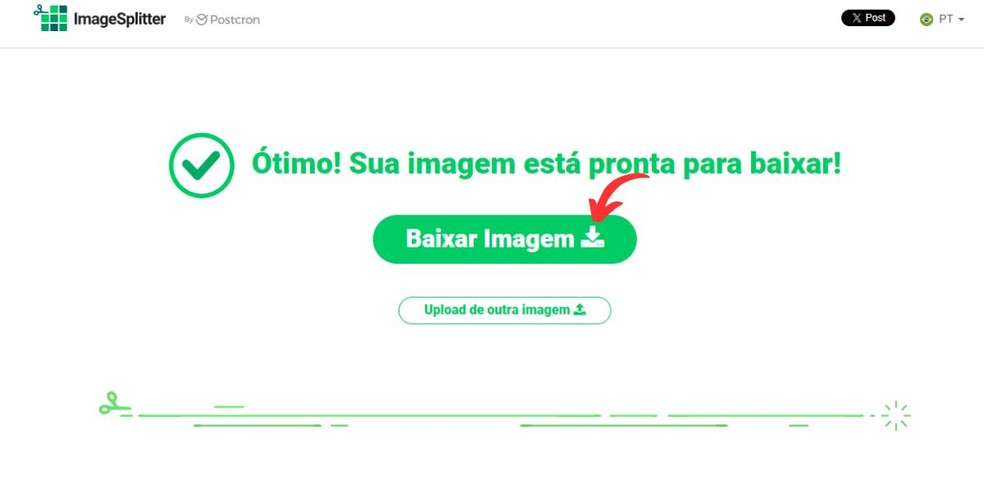 Botão para download das imagens cortadas no ImageSplitter — Foto: Reprodução/Millena Borges
