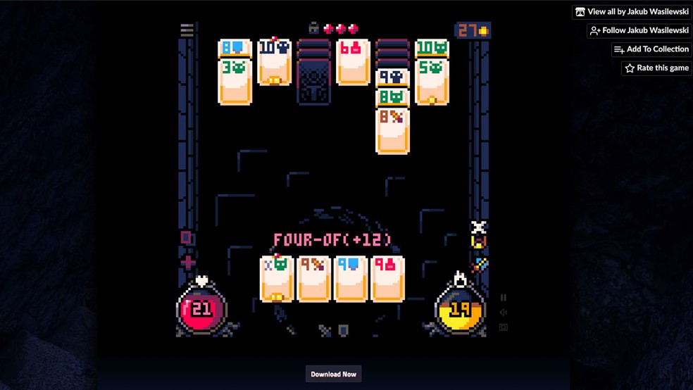 Solitomb é um jogo de cartas com elementos de Paciência e Pôquer, semelhante a Balatro — Foto: Reprodução/Solitomb