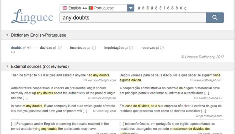 Linguee, Dicionário português-francês
