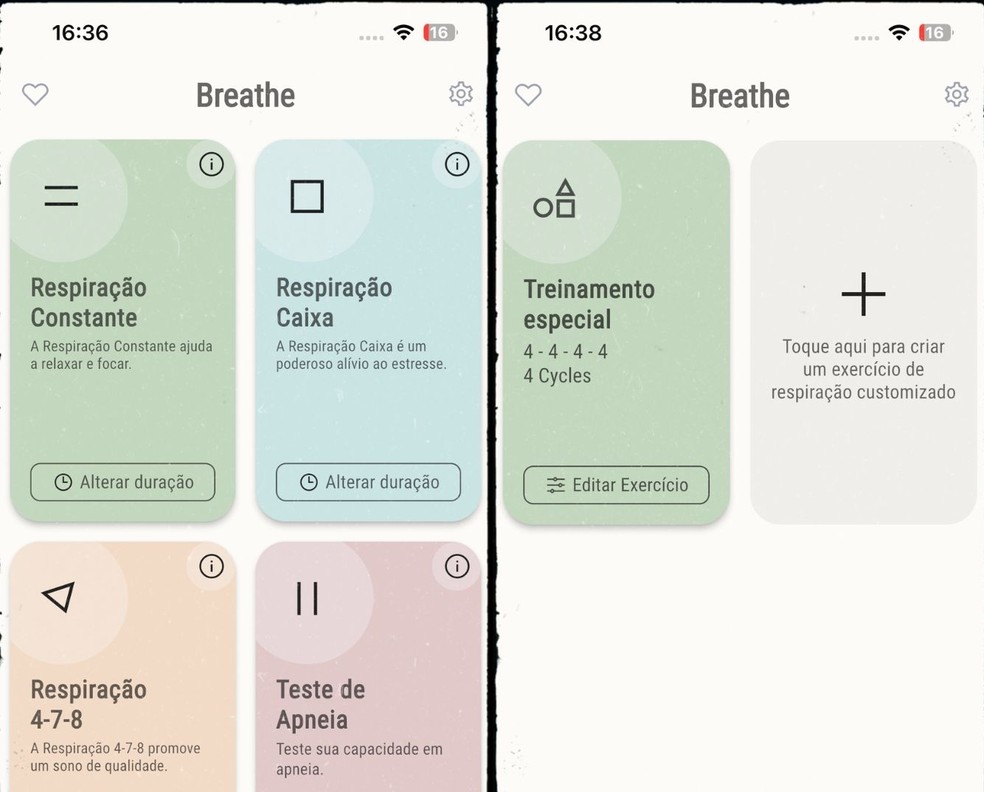 Aplicativo Breathe oferece técnicas de respiração para relaxamento — Foto: Reprodução/Gisele Souza