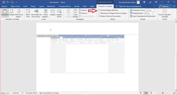 Como deixar cabeçalho só na primeira página do Word
