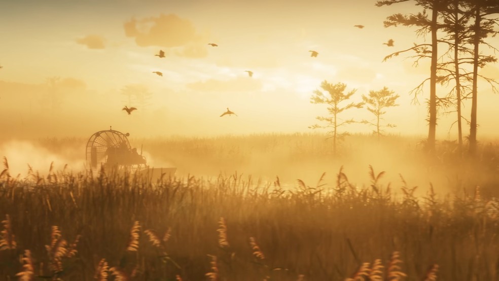 A pantanosa reserva nacional de Everglades estará em GTA 6, como confirmado no trailer do game — Foto: Reprodução/Rockstar Games