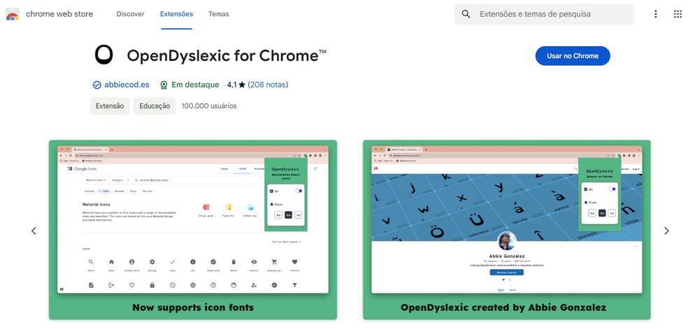 OpenDyslexic transforma as fontes das páginas para ajudar na leitura — Foto: Reprodução/Chrome Web Store