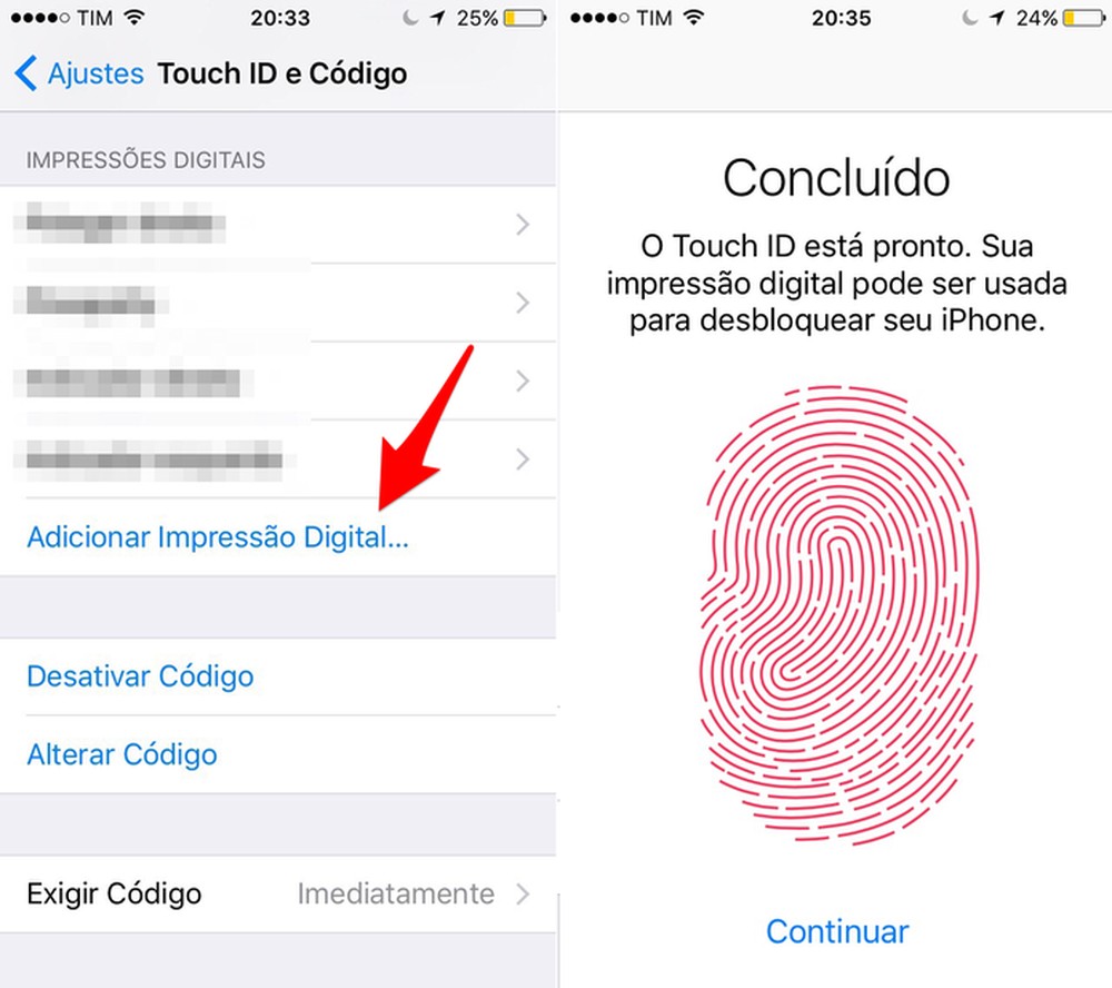 Como inserir uma senha de bloqueio e cadastrar uma digital nos iPhone 6 ...