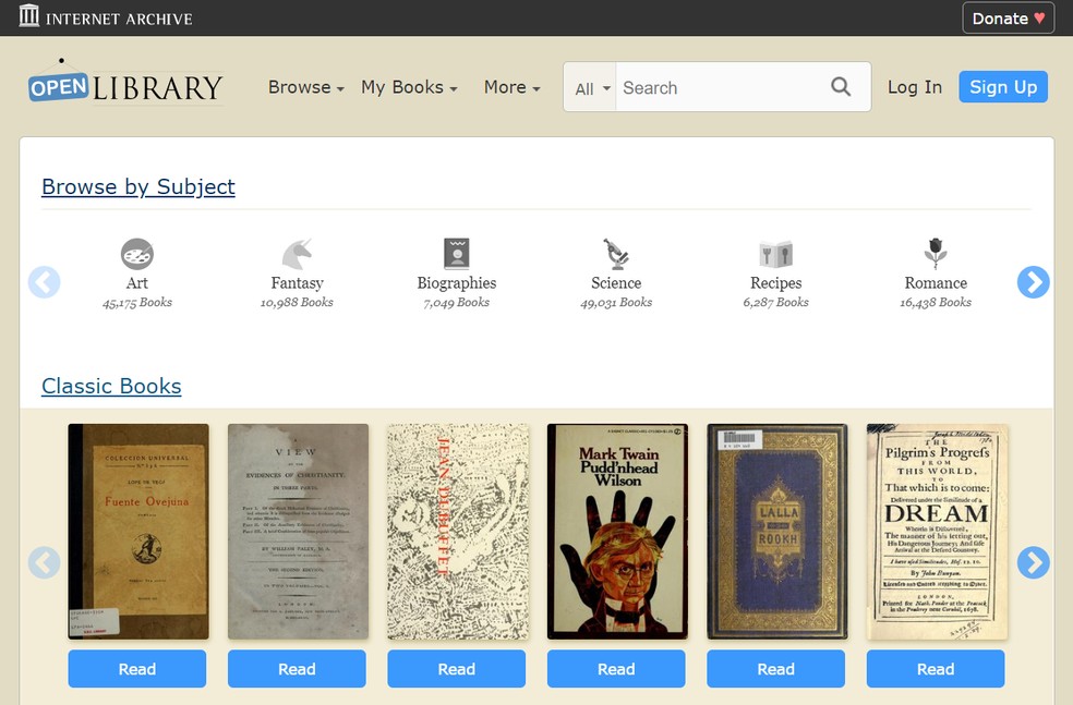 OpenLibrary cataloga milhares de livros em vários idiomas — Foto: Reprodução/Open Library