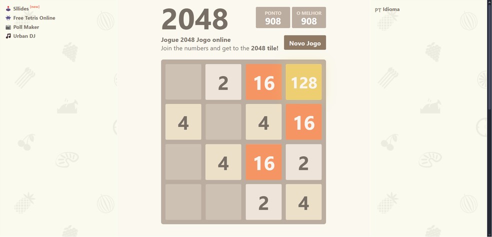 2048 é jogo de raciocínio matemático — Foto: Reprodução/Róbson Martins
