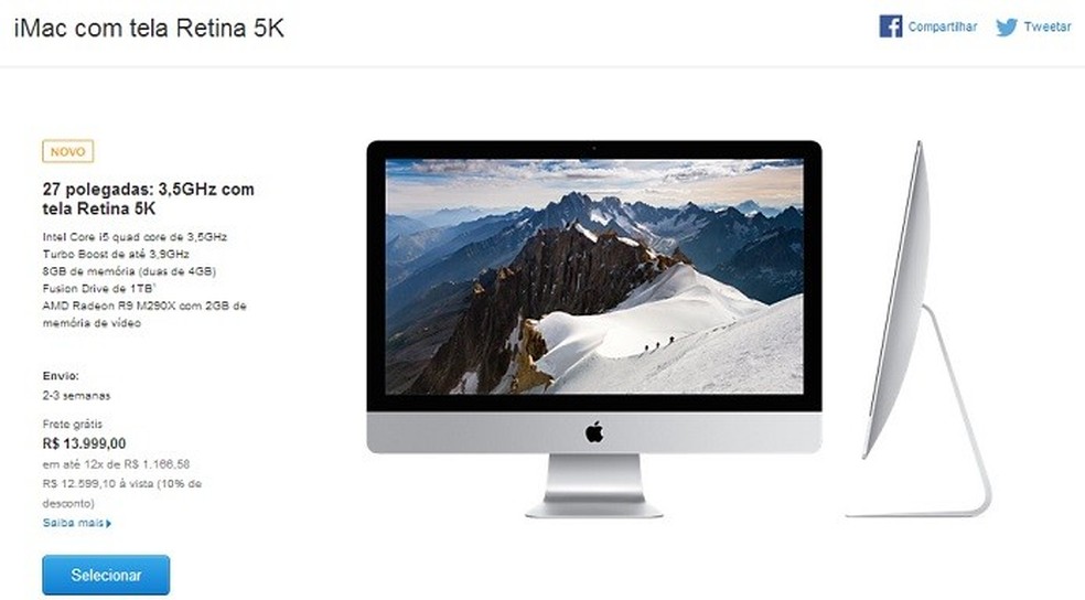 iMac novo no Brasil custa R$ 13999 no site da Apple (Foto: Reprodução/Thiago Barros) — Foto: TechTudo