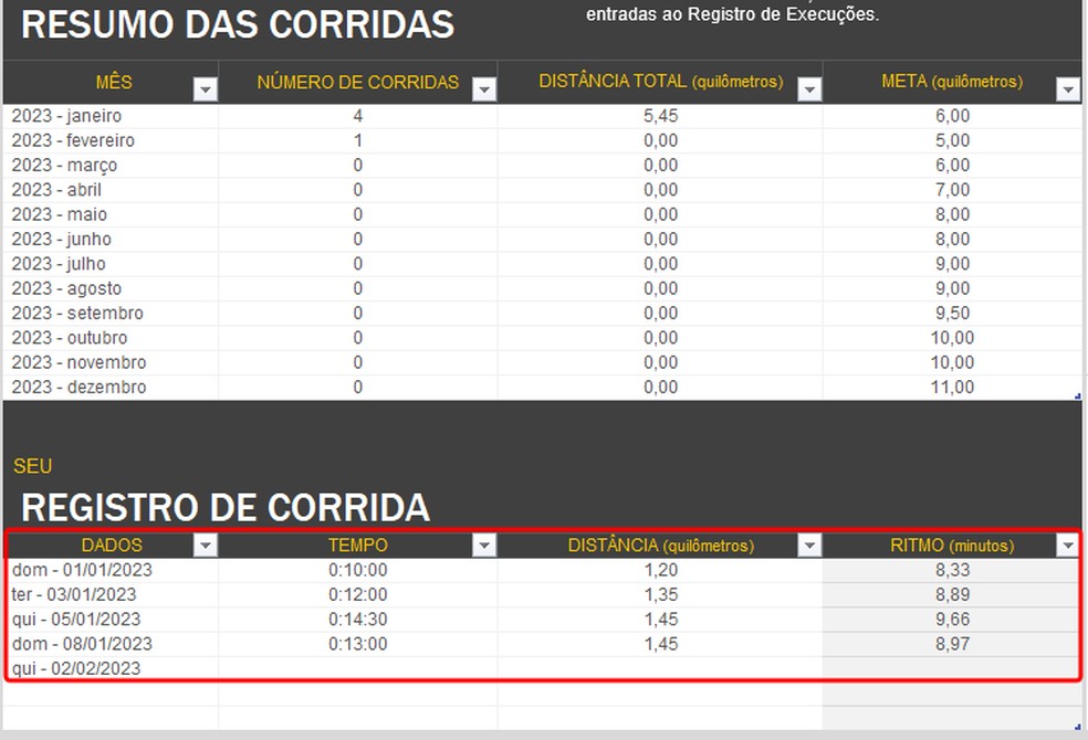 Planilha de corrida: como baixar e personalizar modelo no Excel