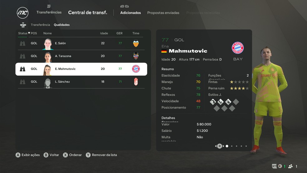 Ena Mahmutovic, do Bayern, no Modo Carreira do EA FC 25 — Foto: Reprodução/Luccas Melo