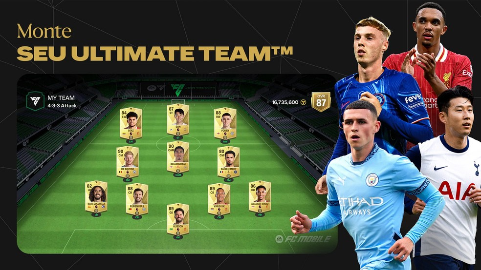 Monte um time estrelado no EA Sports FC Mobile — Foto: Reprodução/Google Play Store