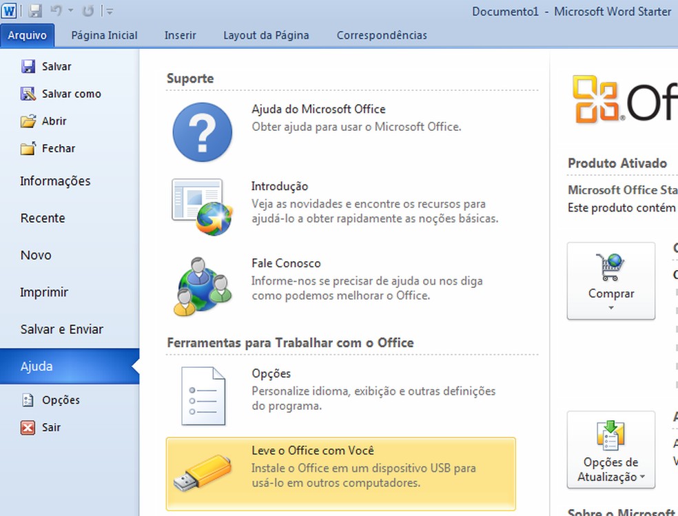Acessando o recurso Microsoft Office Starter Portátil no Word (Foto: Reprodução/Edivaldo Brito) — Foto: TechTudo