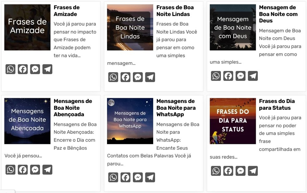 Site Mensagens do Dia possui um acervo de frases religiosas — Foto: Reprodução/Mensagens do Dia