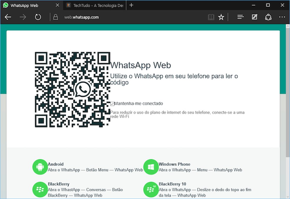 WhatsApp Web funcionando no Microsoft Edge (Foto: Reprodução/Helito Bijora) — Foto: TechTudo