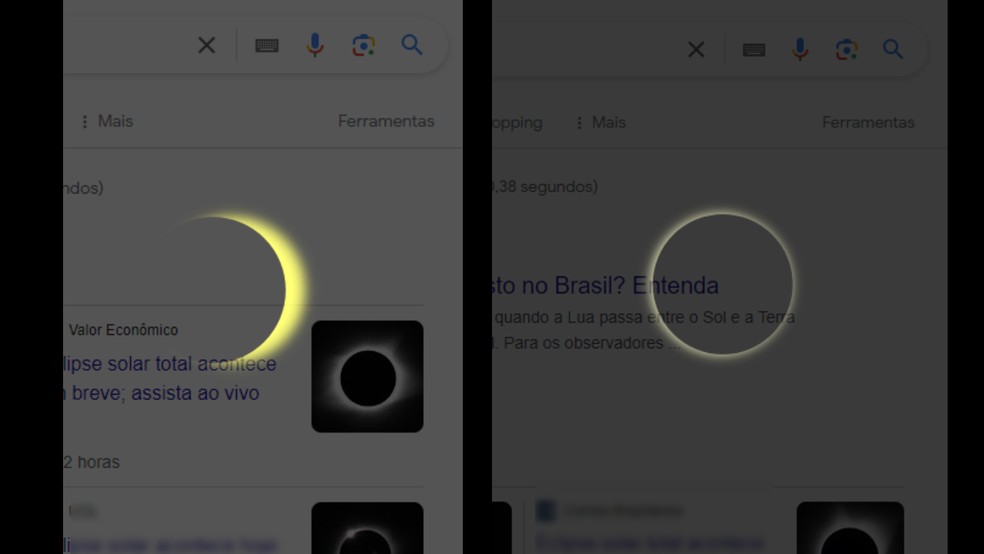 Eclipse solar: Google lança easter egg relacionado ao fenômeno; saiba ver — Foto: Reprodução/Yuri Neri