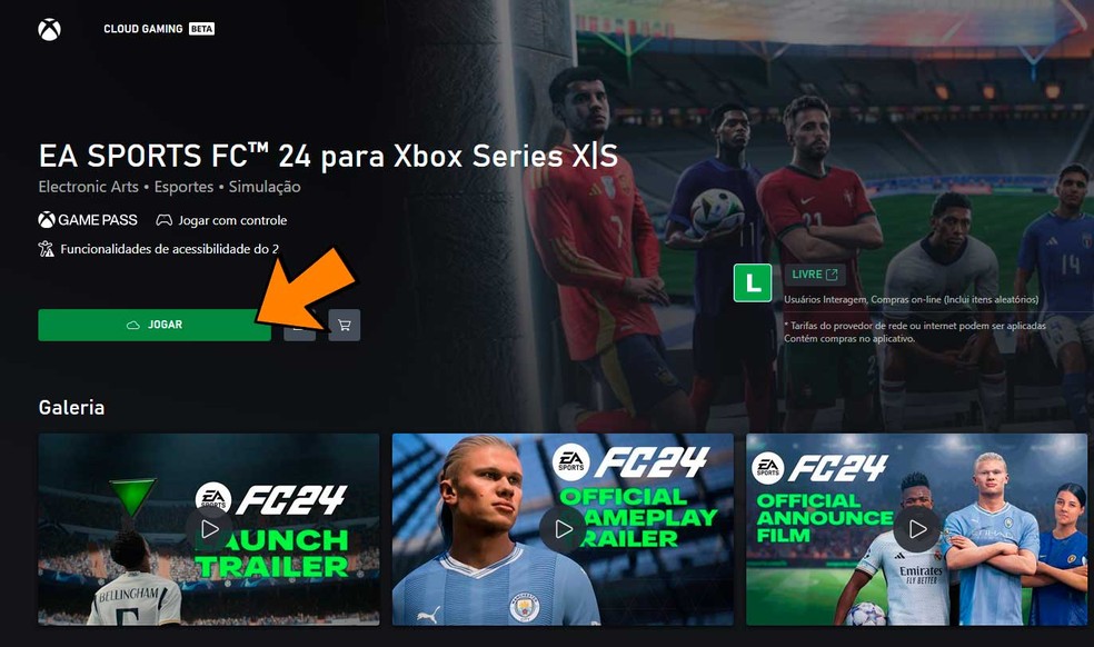 Clique para jogar EA Sports FC 24 — Foto: Reprodução/Felipe Vinha
