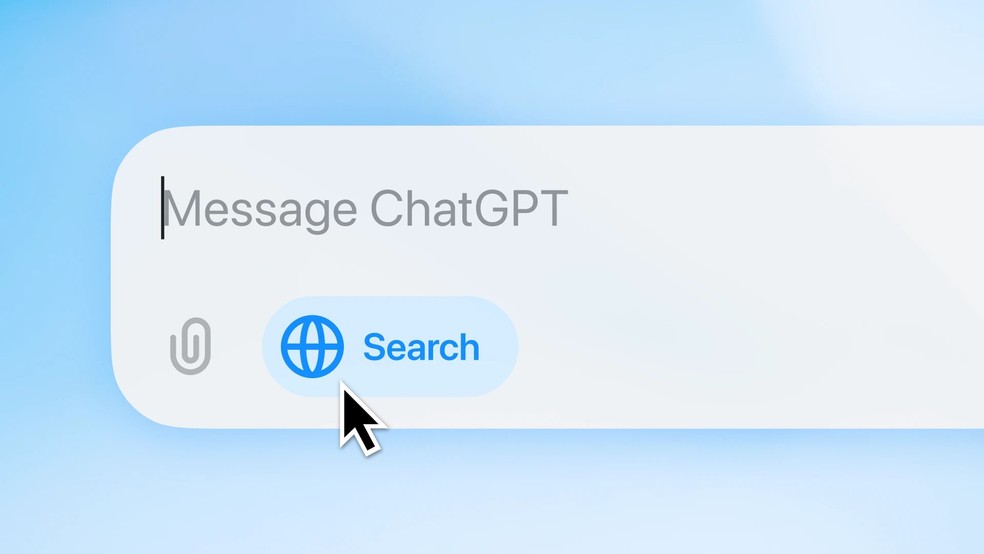 Ícone de busca do ChatGPT search ficará abaixo da barra de prompt, na interface principal do ChatGPT — Foto: Divulgação/OpenAI