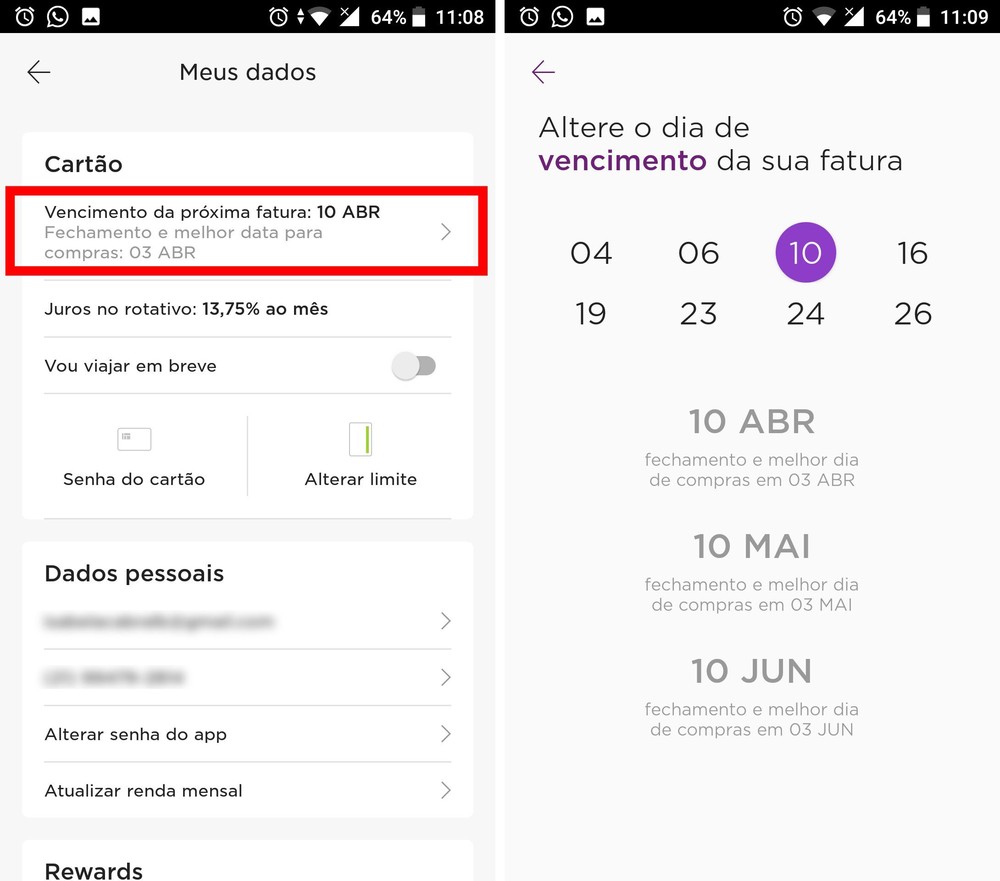 Como mudar o vencimento do cartão de crédito Nubank