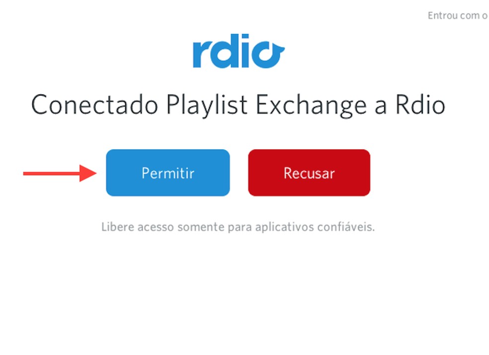 Permitindo que o Playlist Exchance se conecte ao Rdio (Foto: Reprodução/Marvin Costa) — Foto: TechTudo