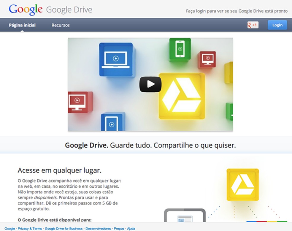 Página inicial do Google Drive (Foto: Reprodução / Pedro Pisa) — Foto: TechTudo