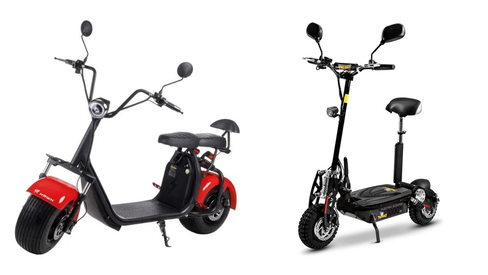 Do lado esquerdo, uma scooter elétrica. Do lado direito, um patinete elétrico. — Foto: TechTudo