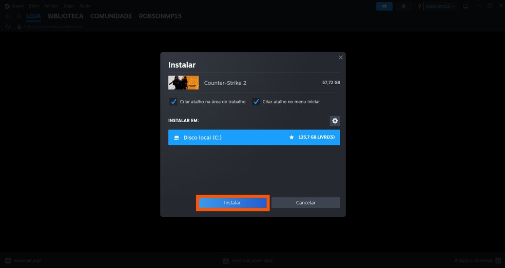 Clique em 'Instalar' e aguarde o fim do download — Foto: Reprodução/Steam