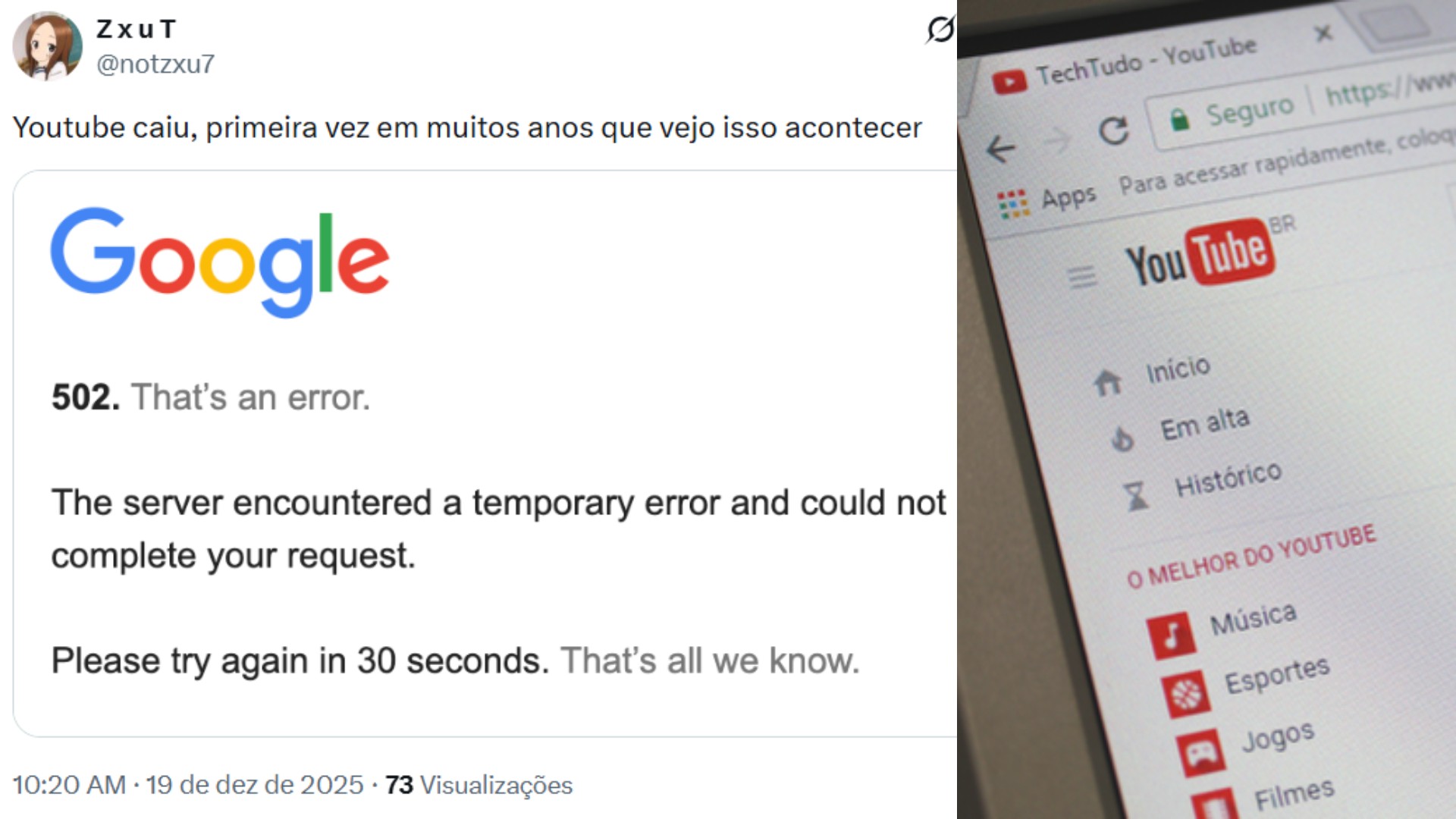 YouTube caiu? Site de vídeos não abre hoje (19); veja detalhes