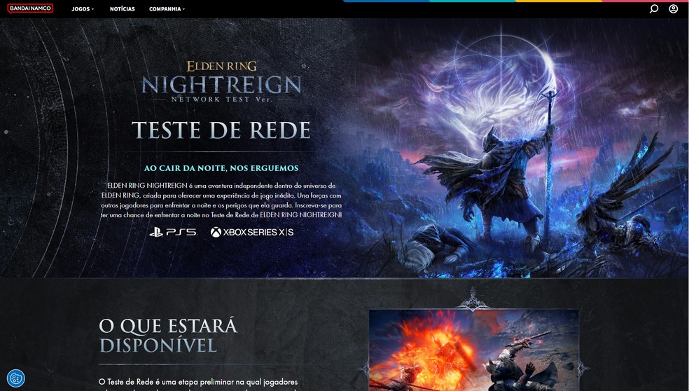 Acesse a página oficial de Elden Ring Nightreign para conferir as informações do Teste de Rede fechado — Foto: Reprodução/Bruno Magalhães