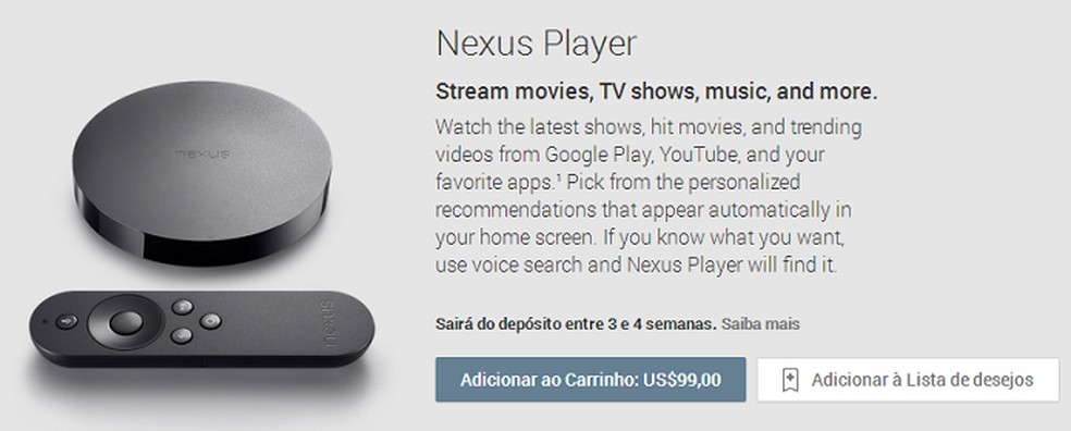 Nexus Player teve pré-venda pausada, mas já voltou ao Play americano (Foto: Reprodução/Aline Jesus) — Foto: TechTudo
