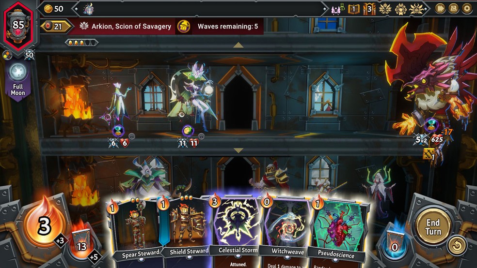 Em Monster Train 2 anjos e demônios trabalham juntos em um trem infernal para enfrentar um inimigo em comum — Foto: Reprodução/Steam