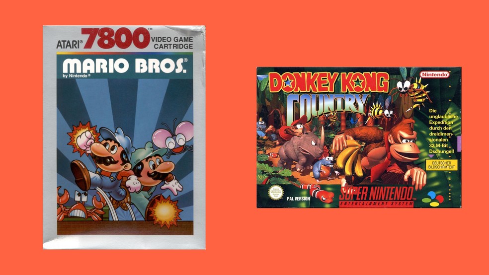 Capa de Mario Bros (1983) e Donkey Kong Country (1994) lado a lado — Foto: Divulgação/Nintendo