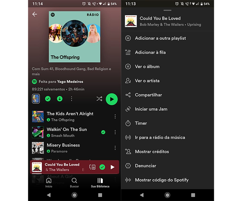 App Spotify é um streaming de música que permite assinantes baixar faixas para ouvir offline — Foto: Reprodução/Marcela Franco