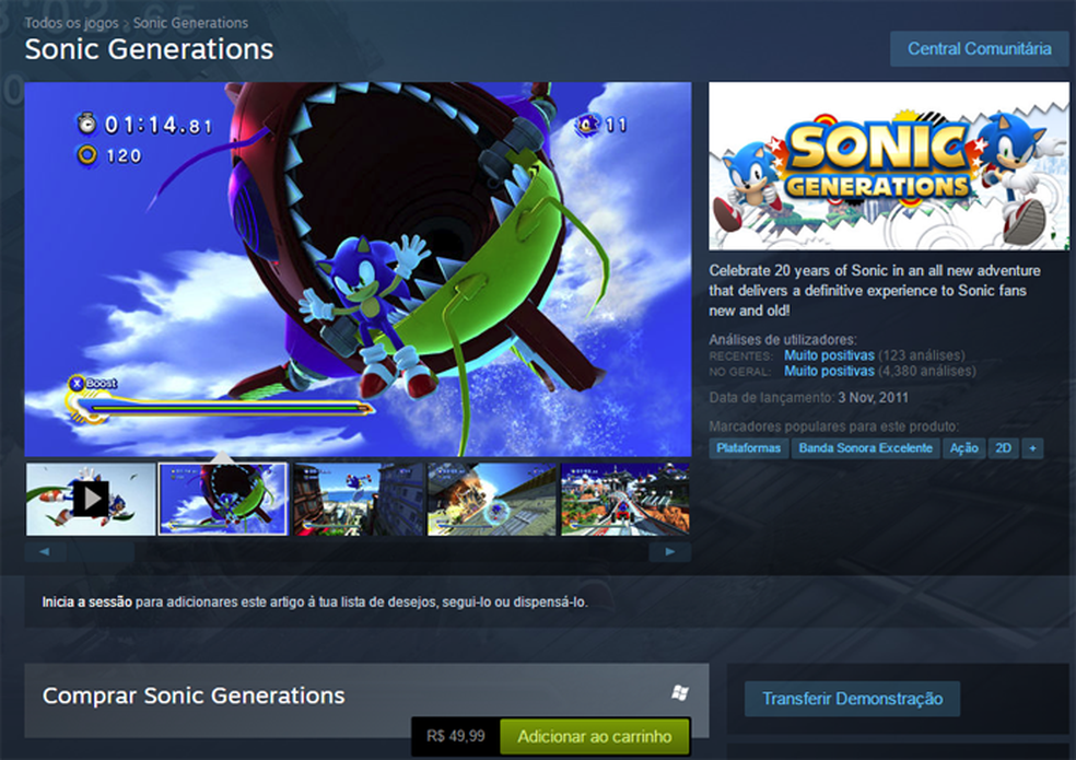 SONIC GENERATIONS - O JOGO DE XBOX 360, PS3 E PC (PT-BR) 