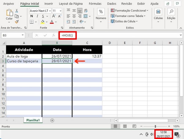 Como colocar data no Excel