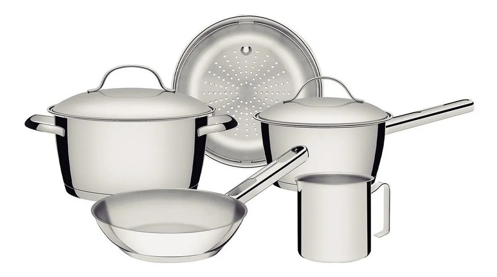 Conjunto De Panelas Tramontina Fogão De Indução Allegra 5 Pç Cor Aço inoxidável — Foto: Divulgação/Tramontina