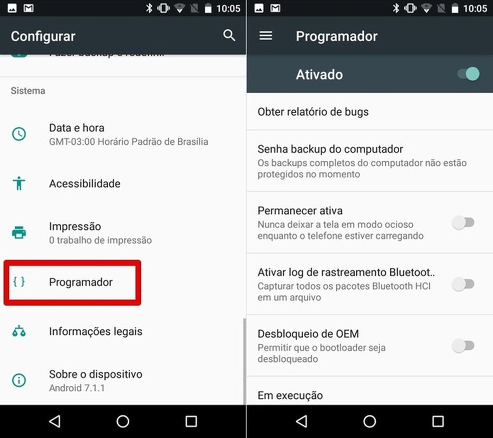 Menu com opções para desenvolvedores no Android — Foto: Reprodução/Helito Bijora