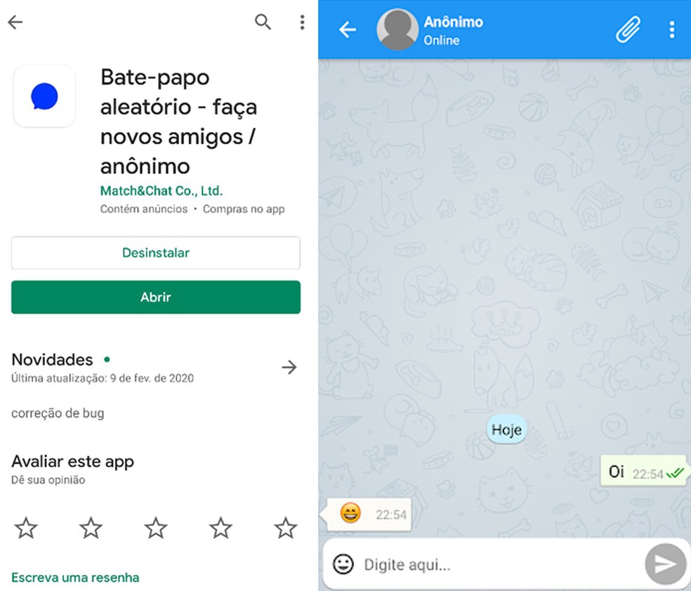 O Random Chat permite conversar com estranhos online em dispositivos Android — Foto: Reprodução/Clara Fabro