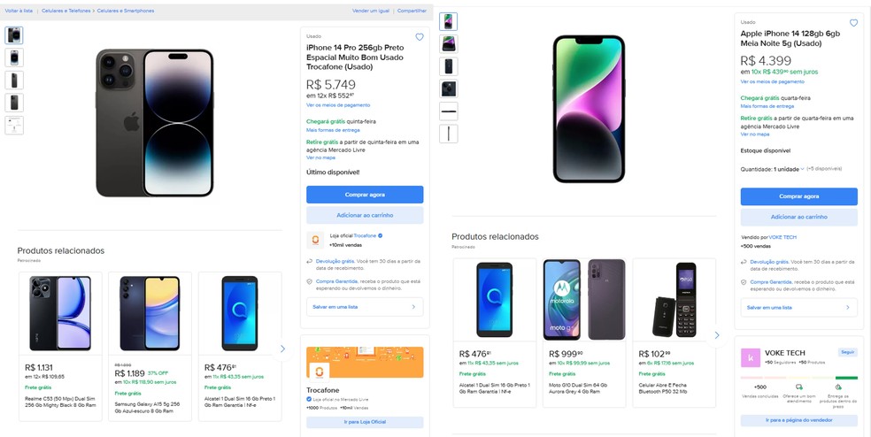 Compre iPhones em lojas oficiais ou com boa reputação — Foto: Reprodução/Mercado Livre