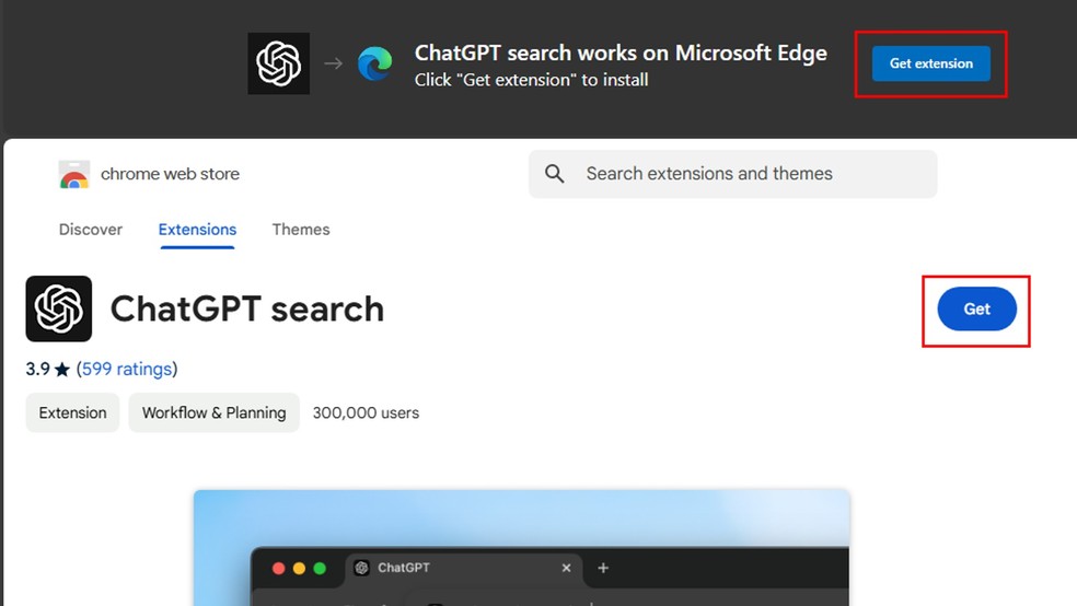 Clique em Obter Extensão na loja de extensões do Google Chrome — Foto: Reprodução/Google Extension Store (Captura por Daniel Trefilio)