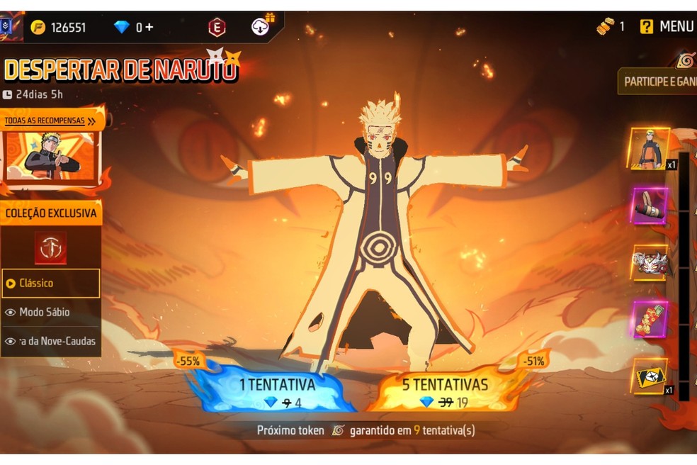 Skins inspiradas em Naruto Shippuden estão disponíveis no Free Fire — Foto: Reprodução/Pietra Gomes