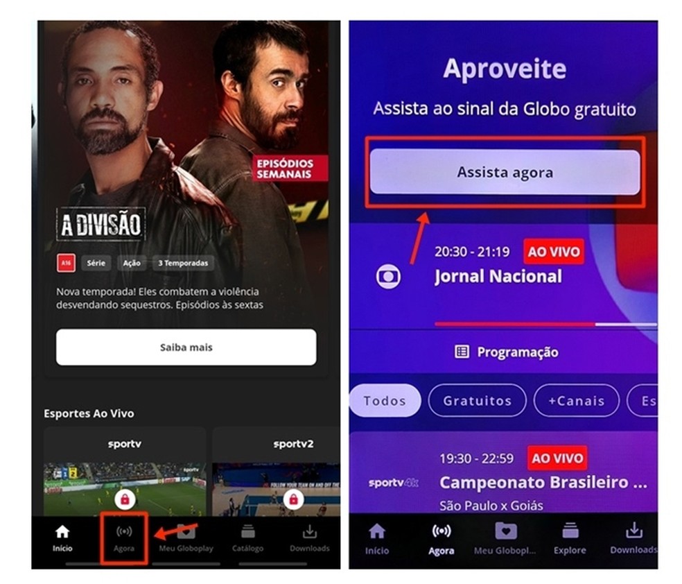 Transmissão ao vivo e online de Internacional x Fluminense acontece de graça no app do Globoplay para celular — Foto: Reprodução/Gabriela Andrade