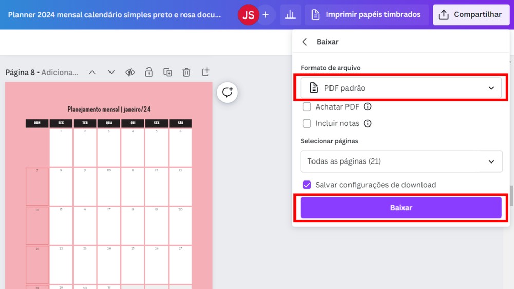 Planner 2024 para imprimir: como fazer agenda personalizada no Canva