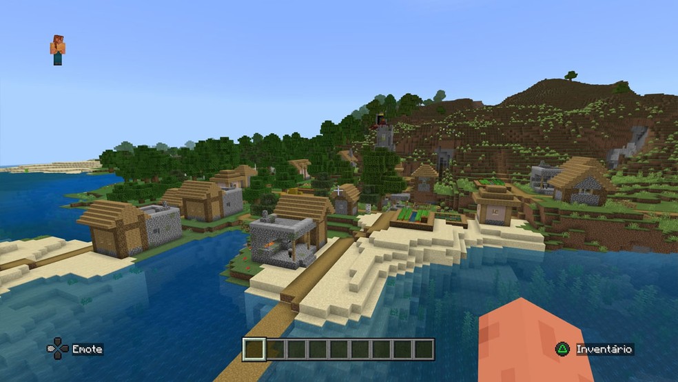 Uma vila costeira com 4 Ferreiros em Minecraft pode ser um local divertido para viver, apesar dos Afogados — Foto: Reprodução/Rafael Monteiro