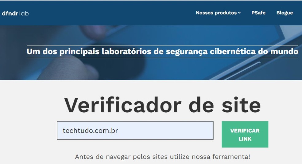 O Dfndr Lab é uma plataforma gratuita e simples de usar para verificar links — Foto: Reprodução/Dfndr Lab