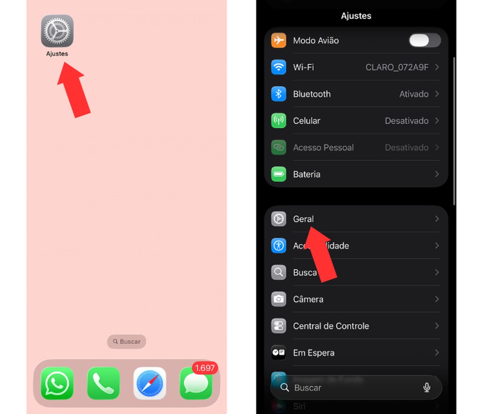 Opção de migrar do iPhone para o Android pode ser encontrada nos “Ajustes” do telefone — Foto: Reprodução/Mariana Tralback