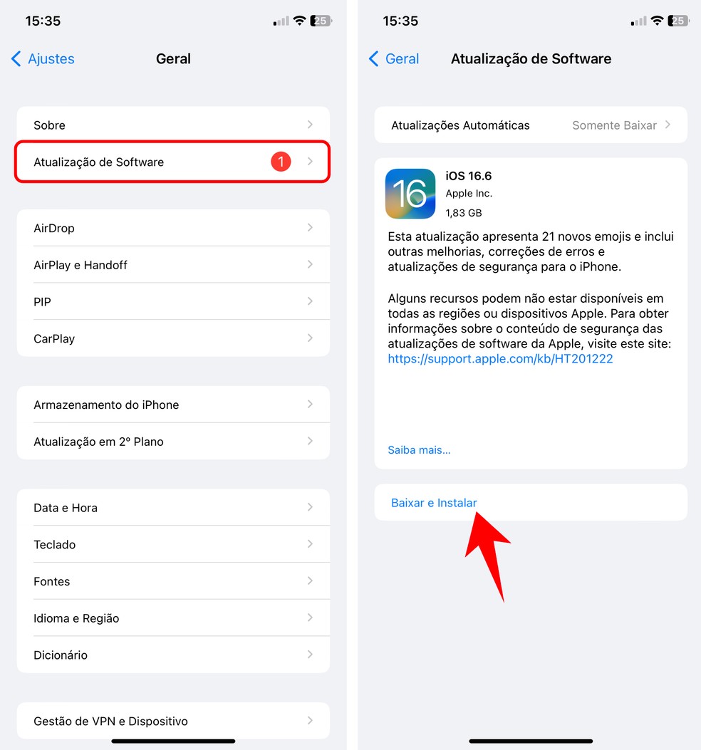 Atualizar iPhone: veja como instalar o iOS 17 no iPhone — Foto: Reprodução/Rodrigo Fernandes