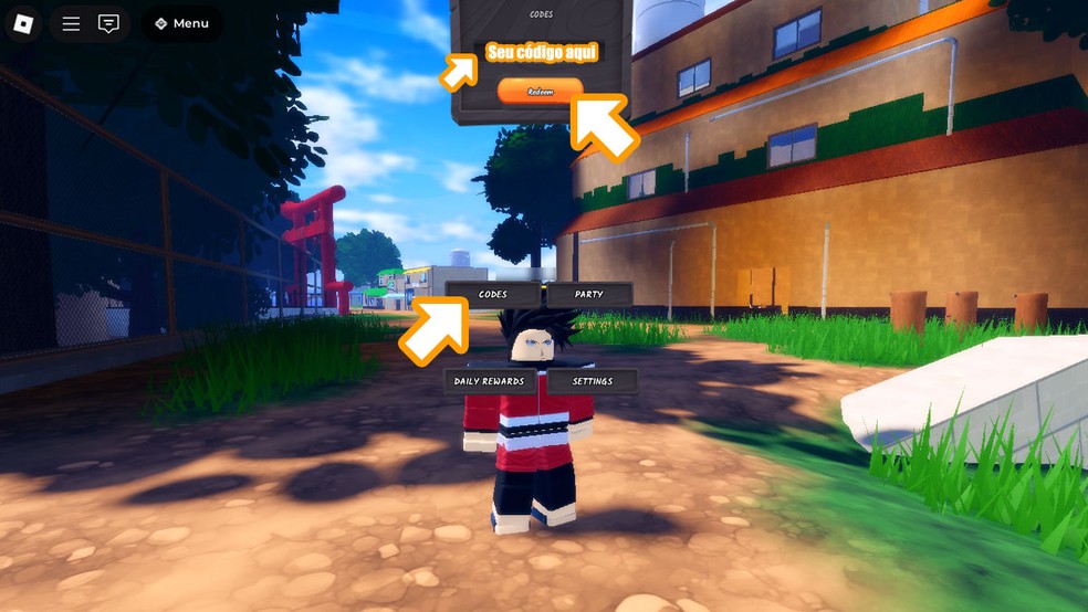 No Menu de extras de Ninja Time em Roblox selecione a opção "Codes". Insira o código na janela que se abrirá e clique em "Redeem" para obter sua recompensa — Foto: Reprodução/Rafael Monteiro